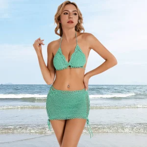 Hand Crochet Cover UP Swimwear Beach 3 Piece Bikini Set