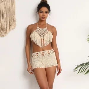 Hand Crochet Tassel Short Swimwear Beach Bikini Set