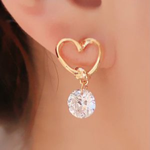 Heart Shaped Ear Pins Zircon Eardrop Earrings