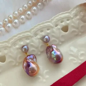High Quality Natural Color Heteromorphic Pearl Aurora Oil Painting Baroque Unique and Beautiful  Earrings