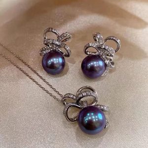 High Quality Round Pearl Natural Freshwater Sterling Silver Pendant Necklace Earring Ring Pearl Jewelry Sets