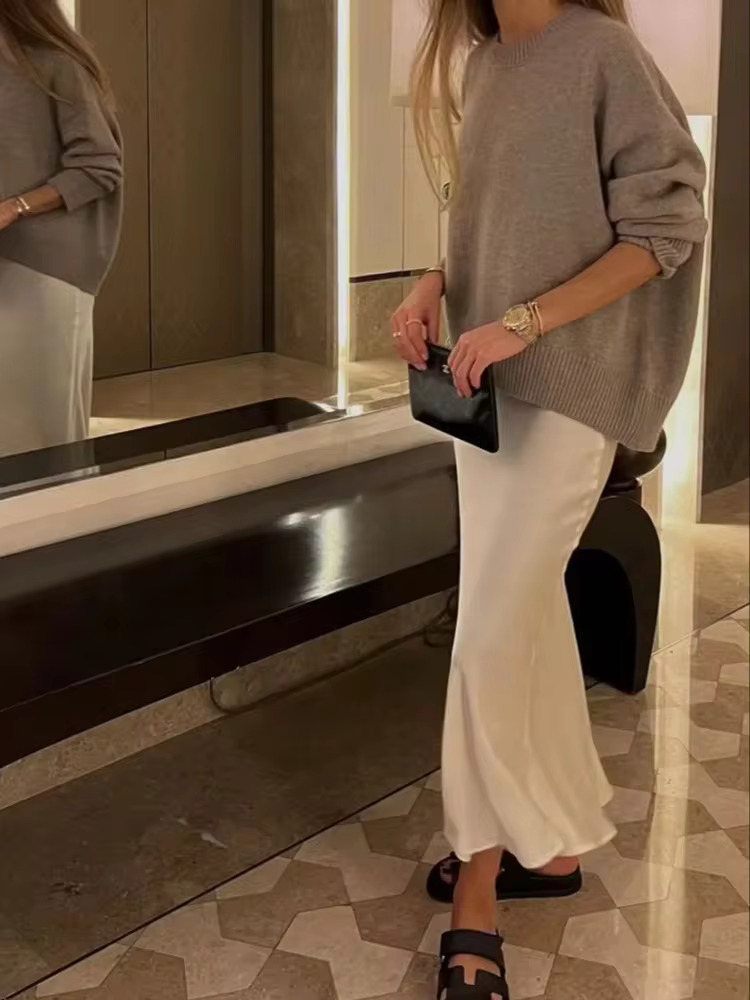 High Waist Satin Elegant And Vintage Office Beautiful Midi Skirts - Image 2