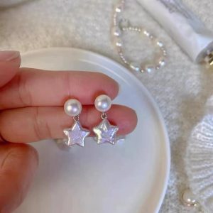 Irregular Baroque Pearl Lucky Star Double Bead Earrings Needle Jewelry