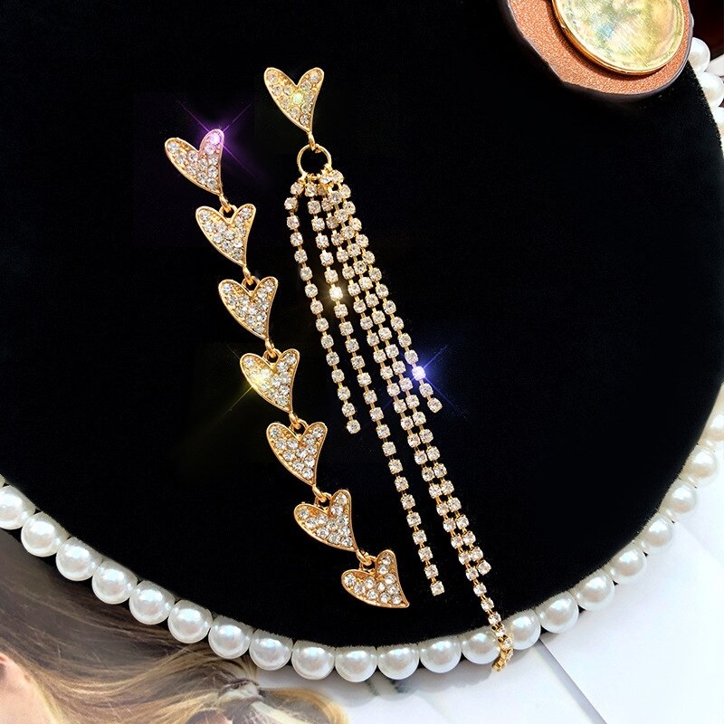 Korean Shiny Heart Crystal Drop Earrings - Image 2