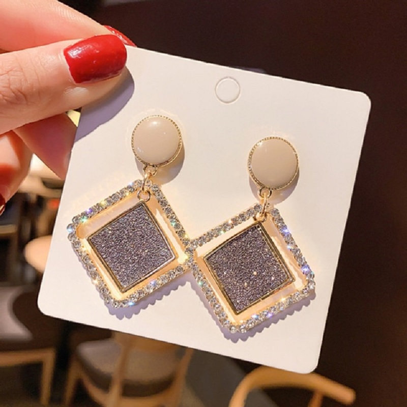 Korean Shiny Heart Crystal Drop Earrings - Image 3