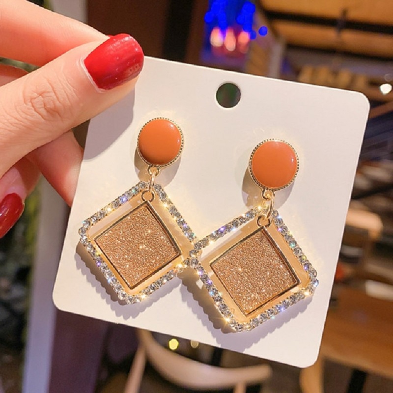 Korean Shiny Heart Crystal Drop Earrings - Image 4