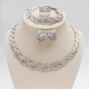 Leaves Shape Clear Crystal Jewelry Set