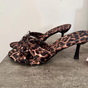 Leopard Print High Quality Pointed toe Bow Knot High Heel Slippers52.