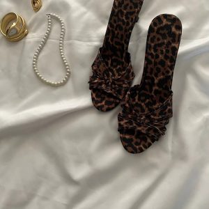 Leopard Print High Quality Pointed toe Bow Knot High Heel Slippers72.