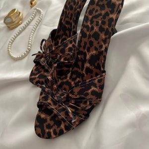 Leopard Print High Quality Pointed toe Bow Knot High Heel Slippers73.