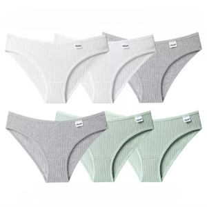 Lingerie Briefs Low-Rise Striped Cotton Solid Color Soft 6PCS Panty Set