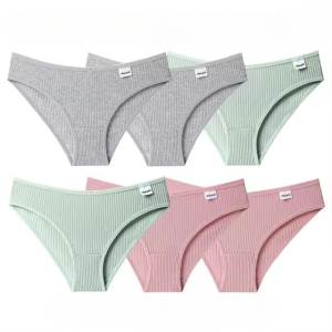 Lingerie Cotton Solid Color Briefs Low-Rise Striped Soft 6PCS Underpants Panty