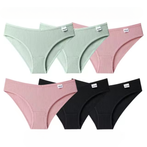 Lingerie Solid Color Briefs Low-Rise Striped Cotton Soft 6PCS Panty Set