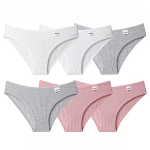 Lingerie Solid Color Briefs Striped Cotton Low-Rise Soft 6PCS Panty Set