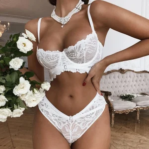 Lingerie Solid Underwear Lace Push-up Bra and Panty 2 Pieces Sets