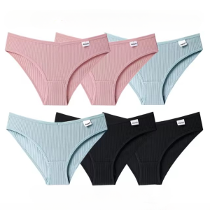 Lingerie Striped Cotton Solid Color Briefs Low-Rise Soft 6PCS Underwear Panty Set
