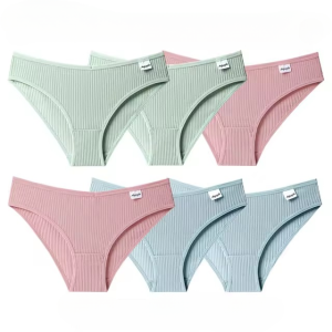 Lingerie Striped Cotton Solid Color Briefs Soft 6PCS Underpants Panty Set