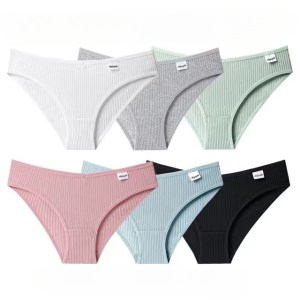 Lingerie Striped Solid Color Briefs Low-waist Soft 6PCS Panty Set