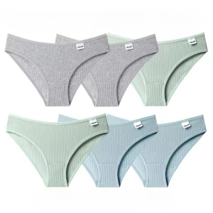 Lingerie Striped Solid Color Briefs Low-waist Soft 6PCS Underpants Panty Set