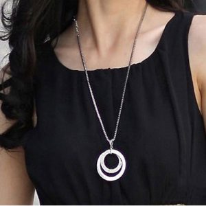 Long Chain Necklace Crystal Rhinestone and Silver Plated Pendant