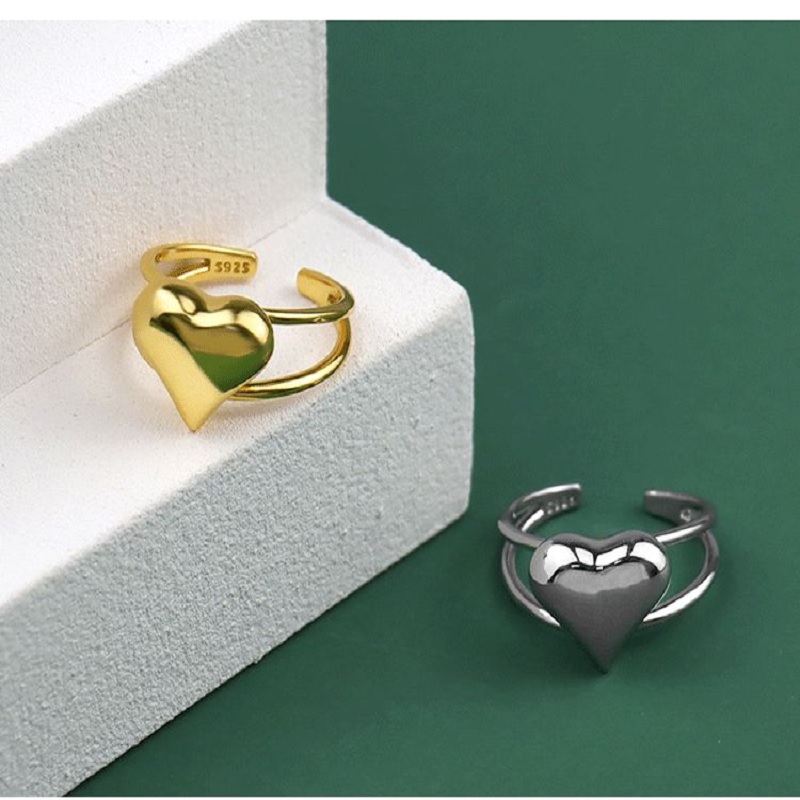 Love Heart Hollow Double Line Ring - Image 2