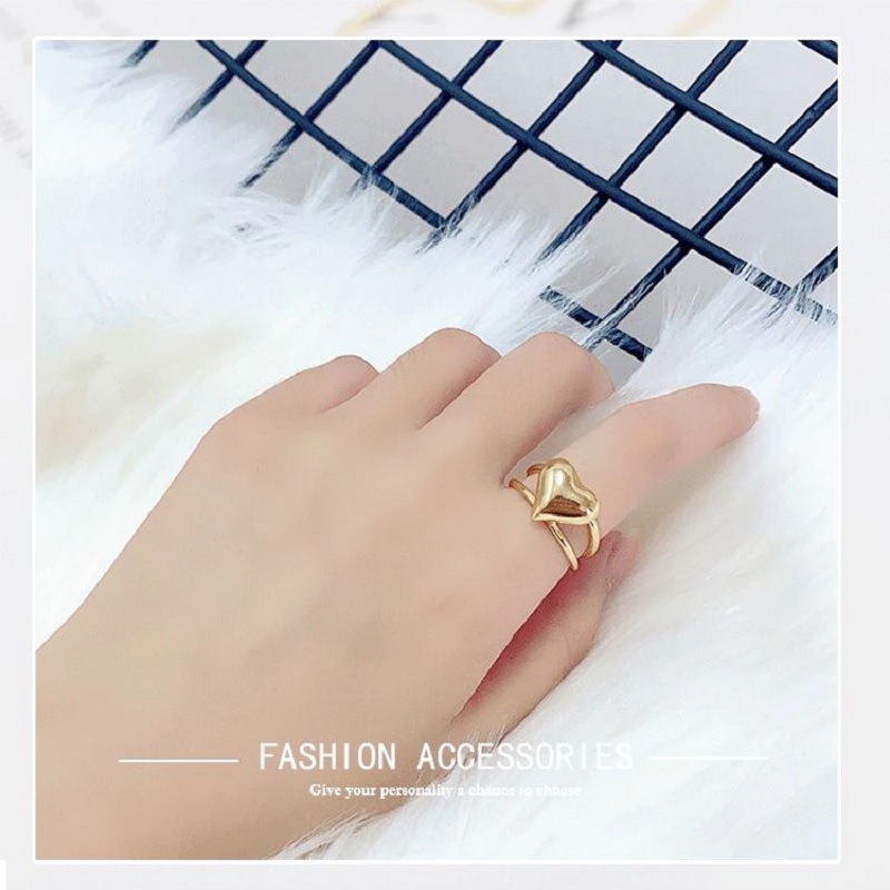 Love Heart Hollow Double Line Ring - Image 3