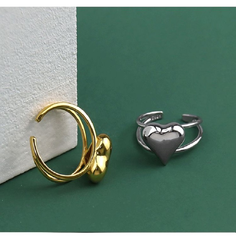 Love Heart Hollow Double Line Ring - Image 4