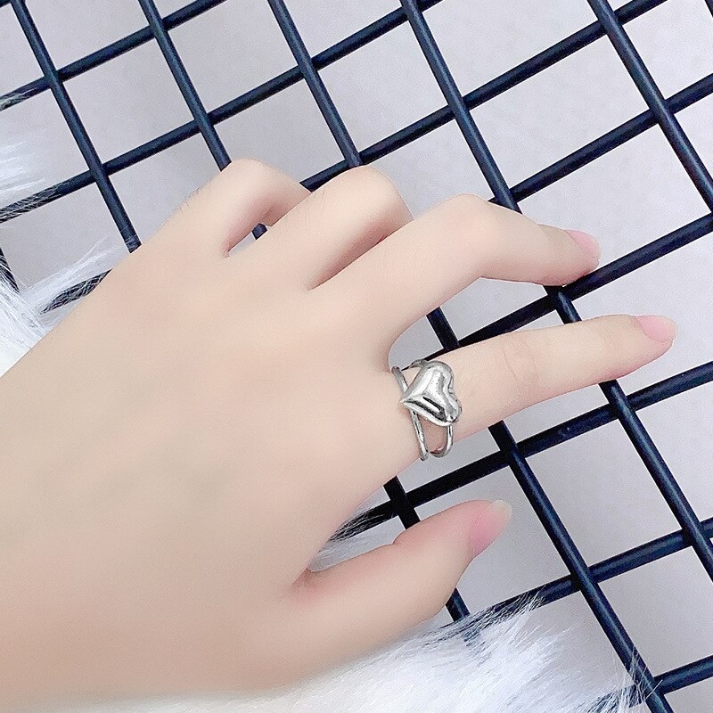 Love Heart Hollow Double Line Ring - Image 6