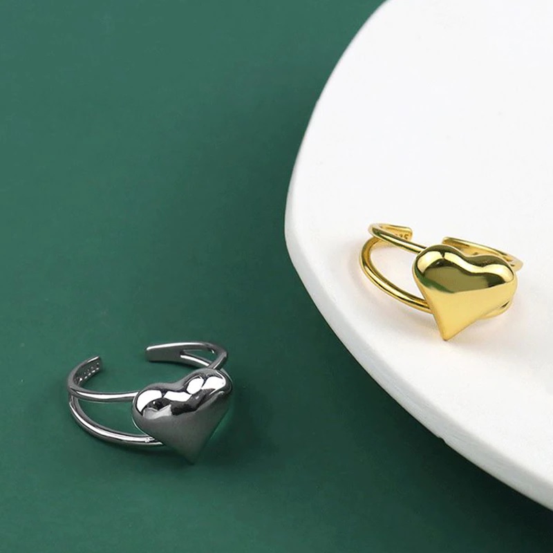 Love Heart Hollow Double Line Ring - Image 9