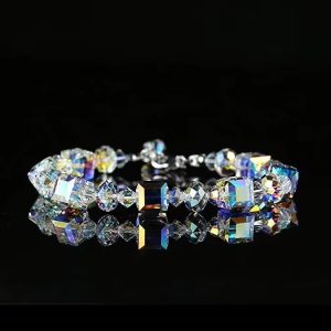 Luxurious Geometric Cube Crystal Beaded Bracelet