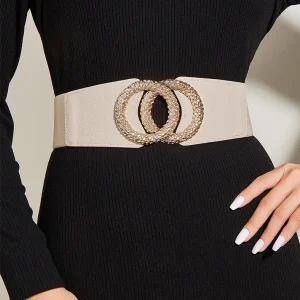 Luxury Double round Decorated Elastic Buckle Dress Sweater Waist Belt
