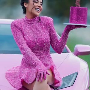 Luxury Sequins Backless Long Sleeves Gloves A-Line Mini Dress