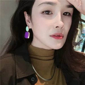 Luxury Trend Enamel Drop Glaze Geometry Earrings Jewelry