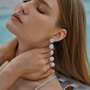 Natural Fresh Water Bright Baroque Button Long Pearl Earrings Temperament Versatile