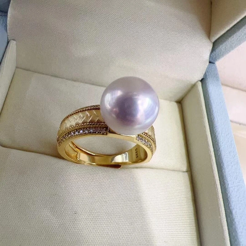 Bright White Edison with Heavy Craft Gold Brushed Matte Retro Palace Style Round Pearl Ring - Image 5