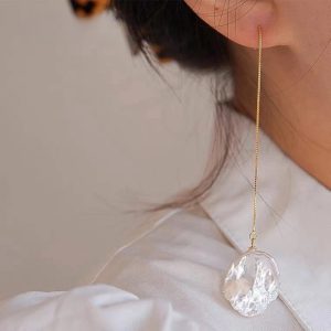 Natural Strong Baroque Shaped Petal Pearl Long Earline Super Fairy Fresh INS Style Earrings