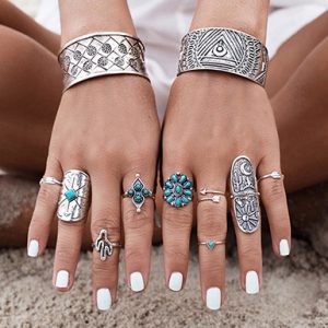 Nine Piece Ring Set with Faux Turquoise