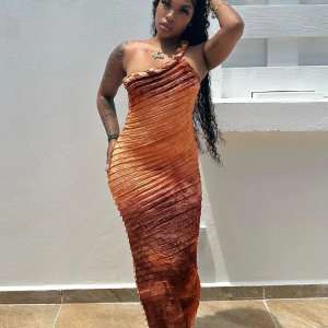 One Shoulder Patchwork Stripes Tie-Dye Print Bodycon Dress