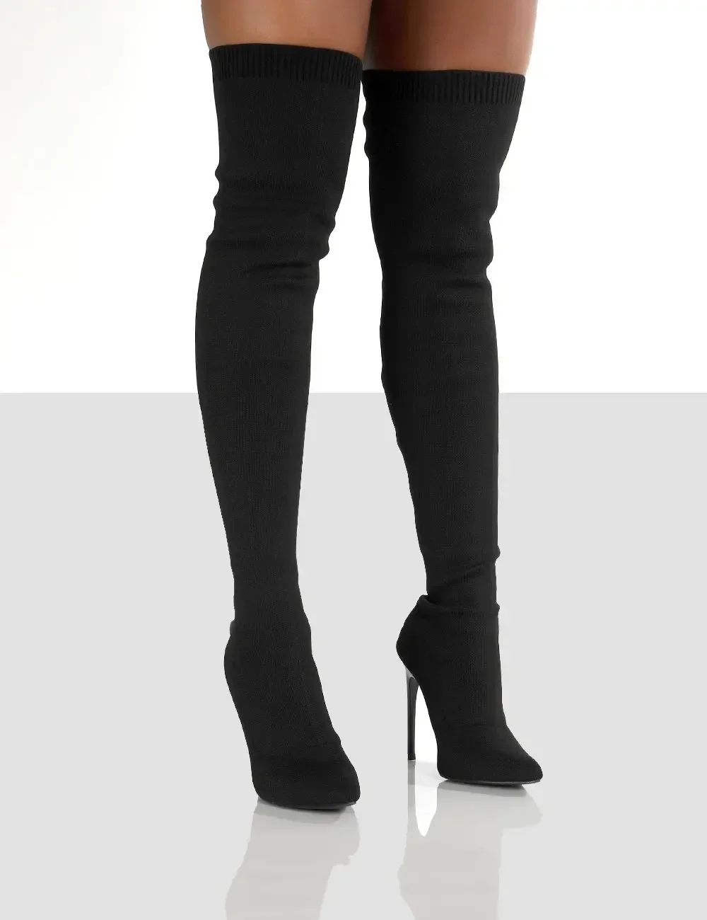 Paisley Pointy Toe Punk High Thin Heels Over The Knee Sock Boots - Image 2