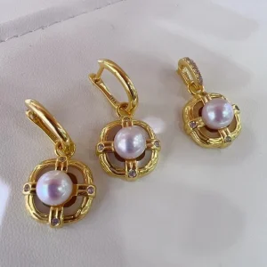 Buckle Pendant Earrings Natural Freshwater Aurora AKOYA Pearl Earrings Inlaid with Zircon Vintage Set