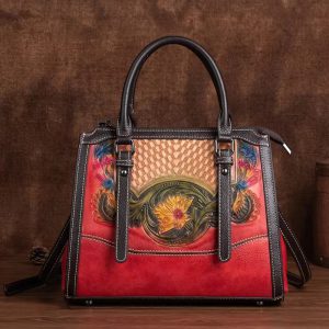 Retro Printed Large Capacity High-Quality Cowhide Handbag