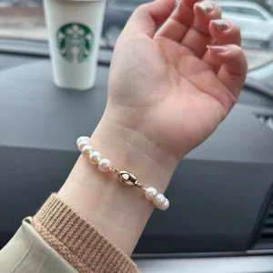 Round Aurora White Natural Freshwater Pearl Bracelet