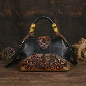 Luxury Vintage Carved Designer Leather Shoulder Hand Bags
