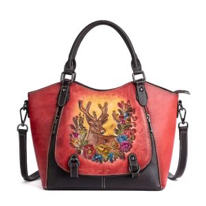 Chinese Style Cowhide Large Capacity Genuine Leather Hand Bags