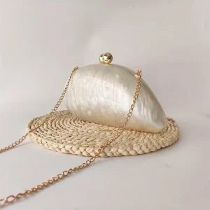 White Marble Acrylic Crystal Formal Stones Clutch Purse