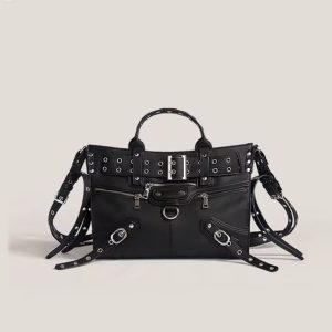 Fashion Moto and Biker Style Rivet Belt Large Capacity Tote Bag