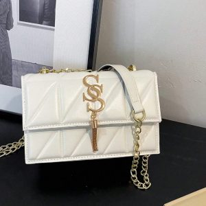 Metal Tassel Ornament Small Square Plaid Stitching Crossbody Bag