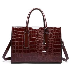 Casual Crocodile Print Large Capacity Patent Leather Tote Handbag
