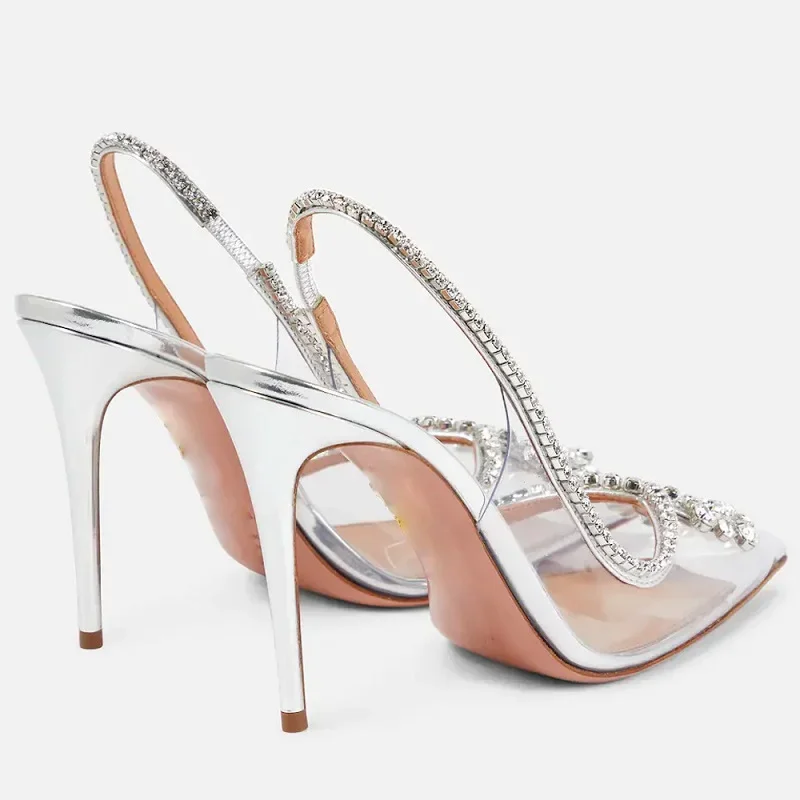 Elegant Crystal PVC Transparent Slingbacks Party Wedding Thin Heels Sandals - Image 3