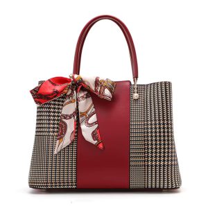 High-Capacity Cowhide Fashionable Contrasting Color Handbag